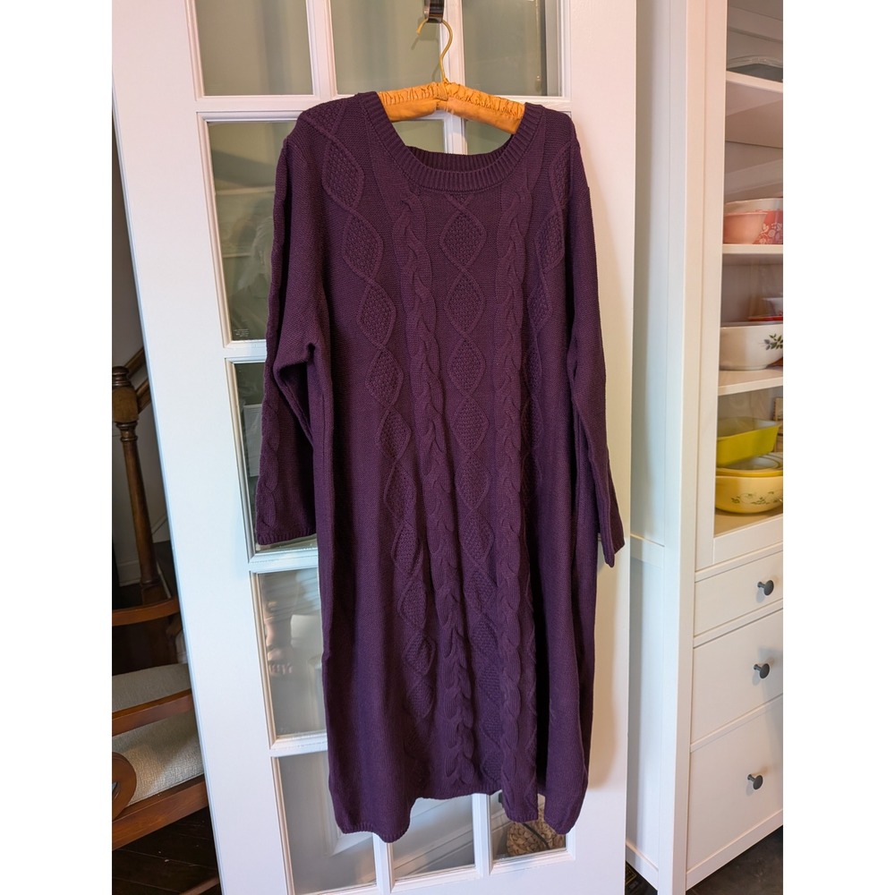 Jessica London Purple Cable Knit Sweater Dress Plus Size 30/32 Long Sleeve Fall